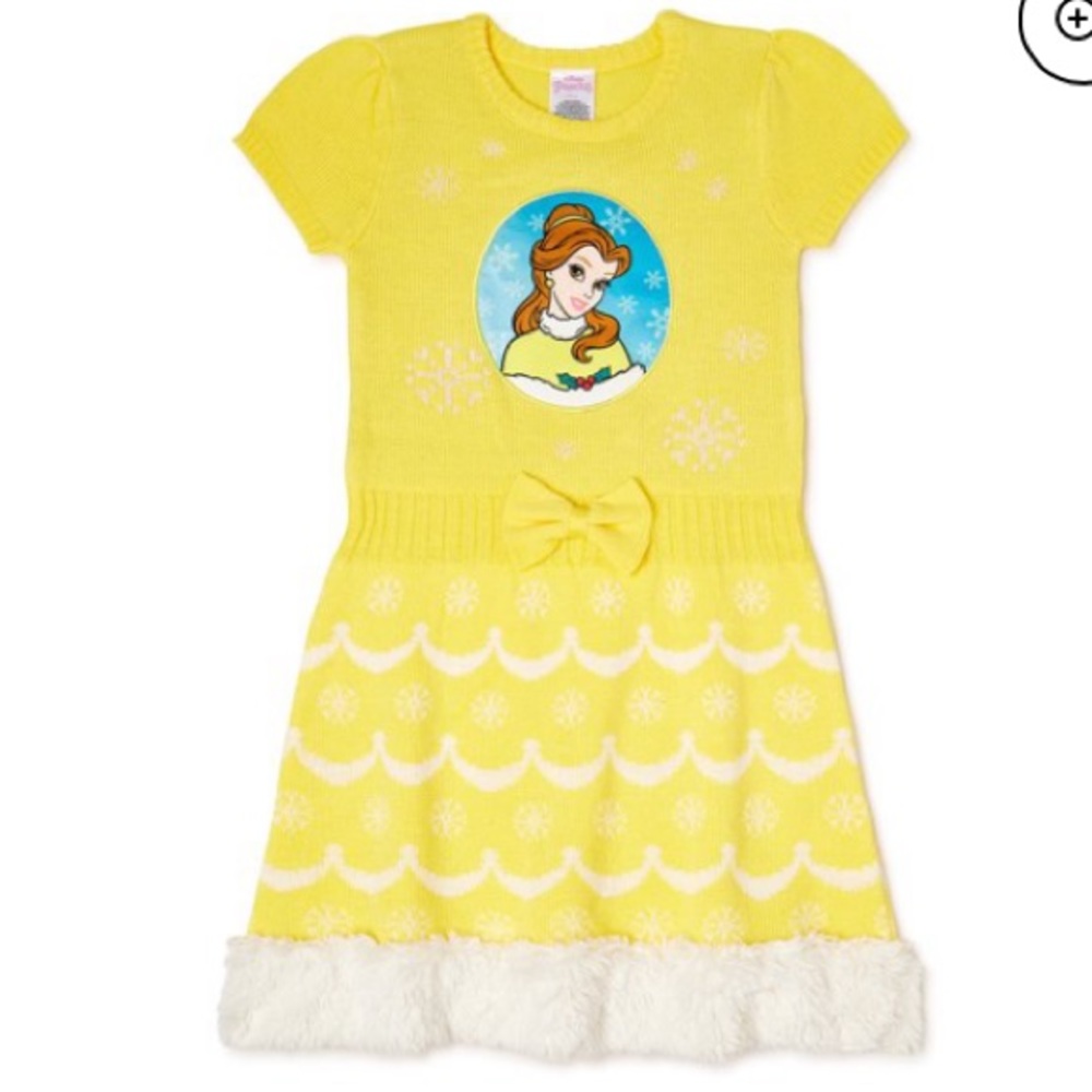 DISNEY Girls’ Belle Knit Yellow Sweater Dress | XS 4-5